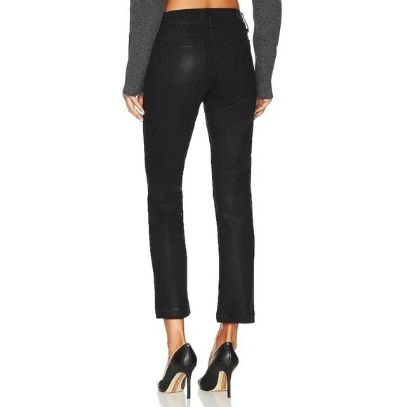 Paige Straight Ankle Mayslie Black Fog Luxe Coated Jeans Size 25 NWOT
